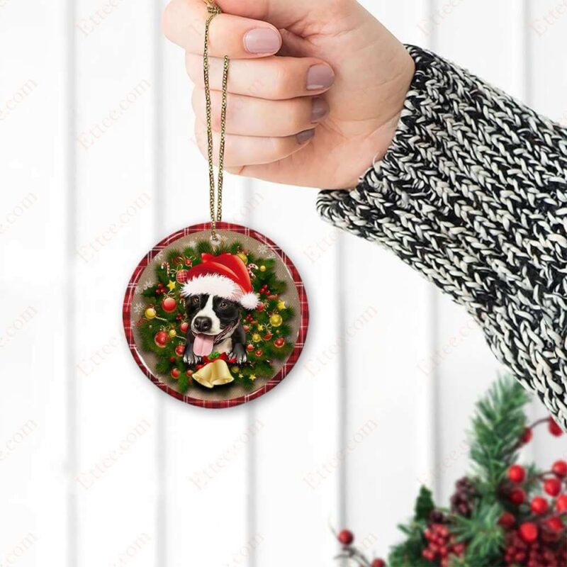 Pitbull Christmas Round Ceramic Ornament, Gift For Dog Lovers