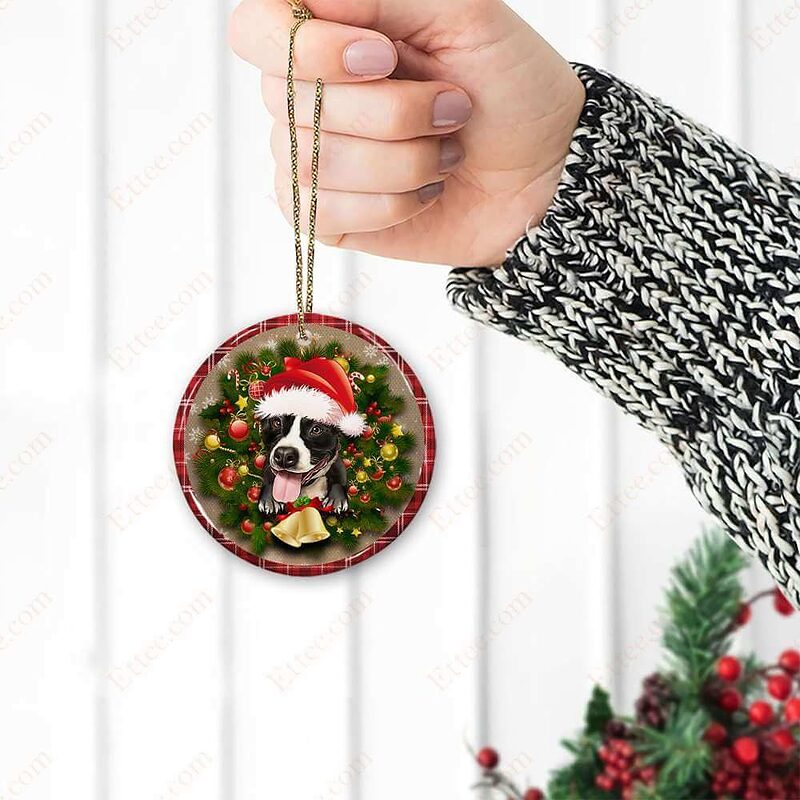 Pitbull Christmas Round Ceramic Ornament, Gift For Dog Lovers - Ettee - Ceramic ornament