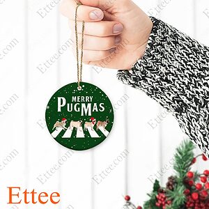 Pug Round Ceramic Ornament , Merry Pugmas 2022 - Ettee - Ceramic ornament