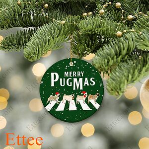 Pug Round Ceramic Ornament , Merry Pugmas 2022 - Ettee - Ceramic ornament