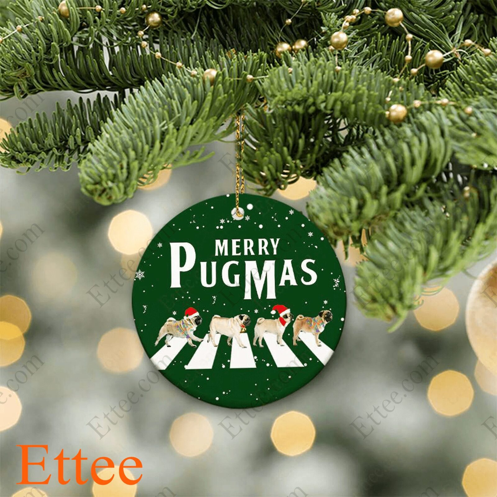 Pug Round Ceramic Ornament , Merry Pugmas 2022 - Ettee - Ceramic ornament