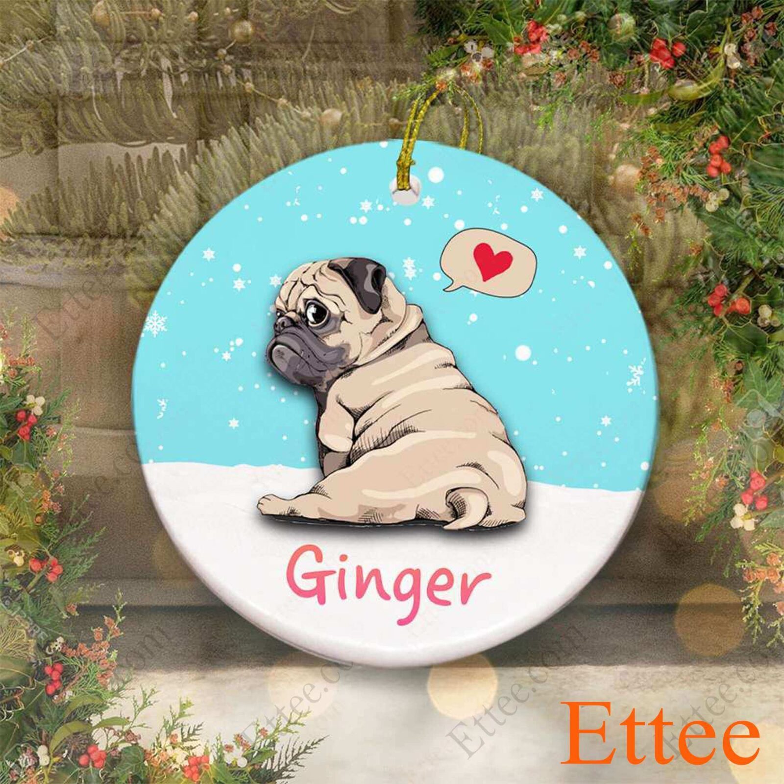 Pug Ceramic Ornament, Christmas Gift Cute Dog - Ettee - Ceramic ornament