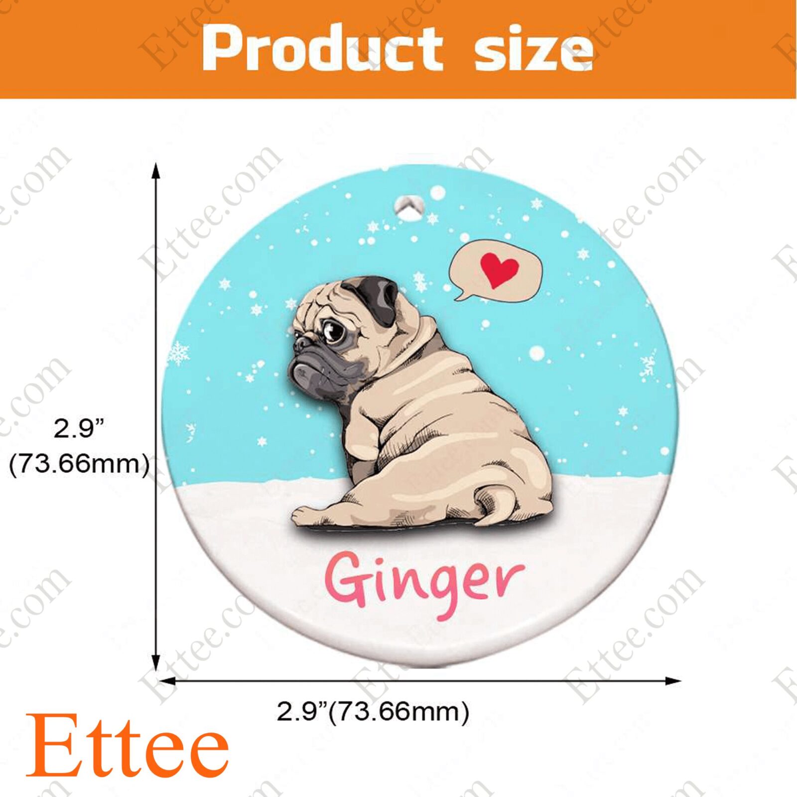 Pug Ceramic Ornament, Christmas Gift Cute Dog - Ettee - Ceramic ornament