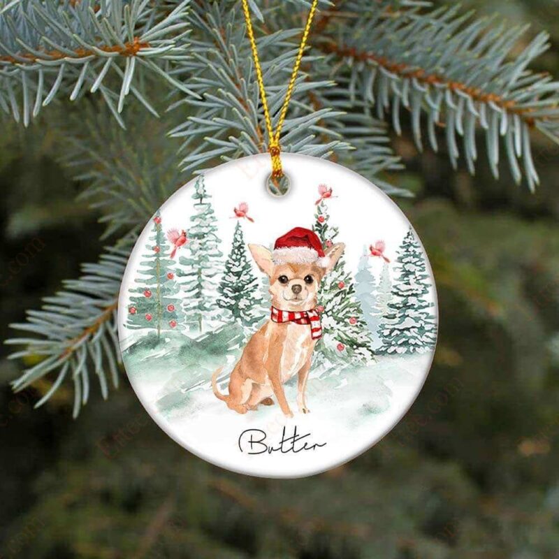 Chihuahua Ceramic Ornament Custom Name, Watercolor Dog Gift 2022