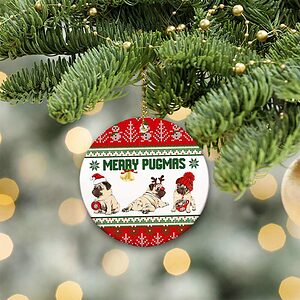 Merry Pugmas Ceramic Ornament, Gift For Pug Lovers 2022 - Ettee - Ceramic ornament