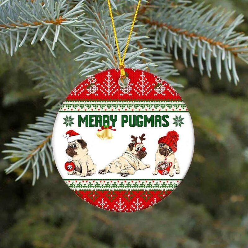 Merry Pugmas Ceramic Ornament, Gift For Pug Lovers 2022