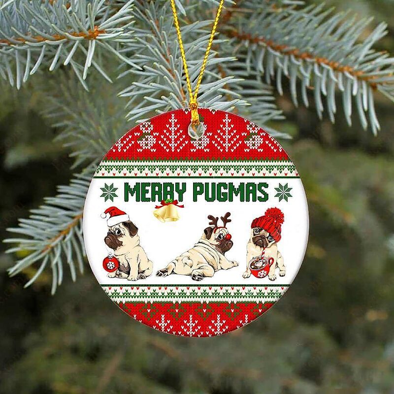 Merry Pugmas Ceramic Ornament, Gift For Pug Lovers 2022 - Ettee - Ceramic ornament