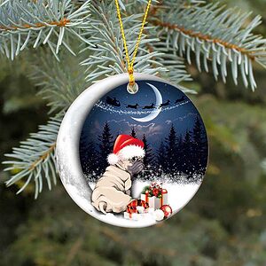 Pug Sitting On Moon Ceramic Ornament, Puggy Unique Gift 2022 - Ettee - Ceramic ornament