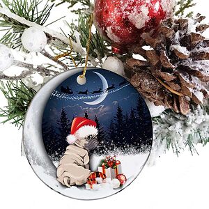 Pug Sitting On Moon Ceramic Ornament, Puggy Unique Gift 2022 - Ettee - Ceramic ornament