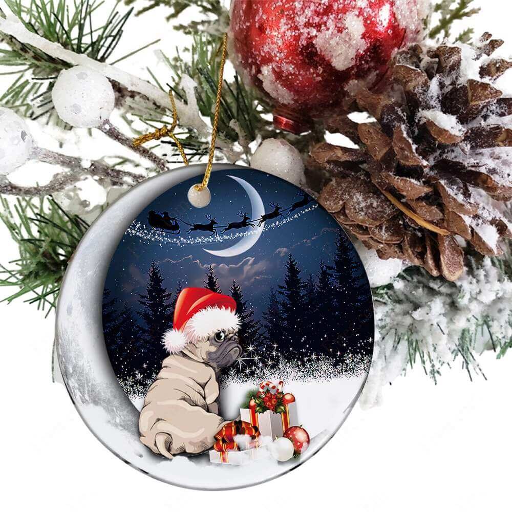 Pug Sitting On Moon Ceramic Ornament, Puggy Unique Gift 2022 - Ettee - Ceramic ornament
