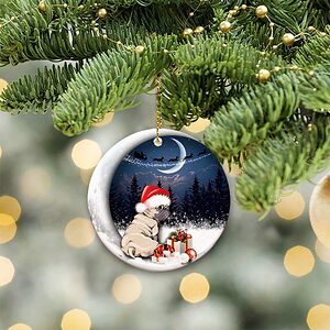 Pug Sitting On Moon Ceramic Ornament, Puggy Unique Gift 2022 - Ettee - Ceramic ornament