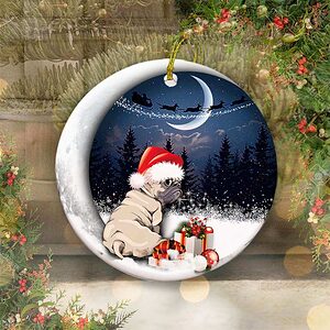 Pug Sitting On Moon Ceramic Ornament, Puggy Unique Gift 2022 - Ettee - Ceramic ornament