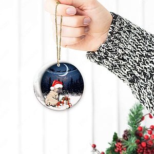 Pug Sitting On Moon Ceramic Ornament, Puggy Unique Gift 2022 - Ettee - Ceramic ornament