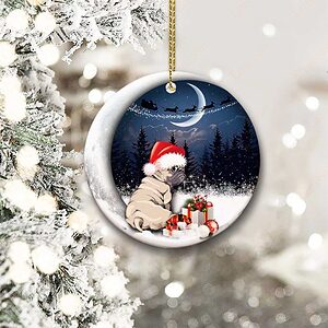 Pug Sitting On Moon Ceramic Ornament, Puggy Unique Gift 2022 - Ettee - Ceramic ornament