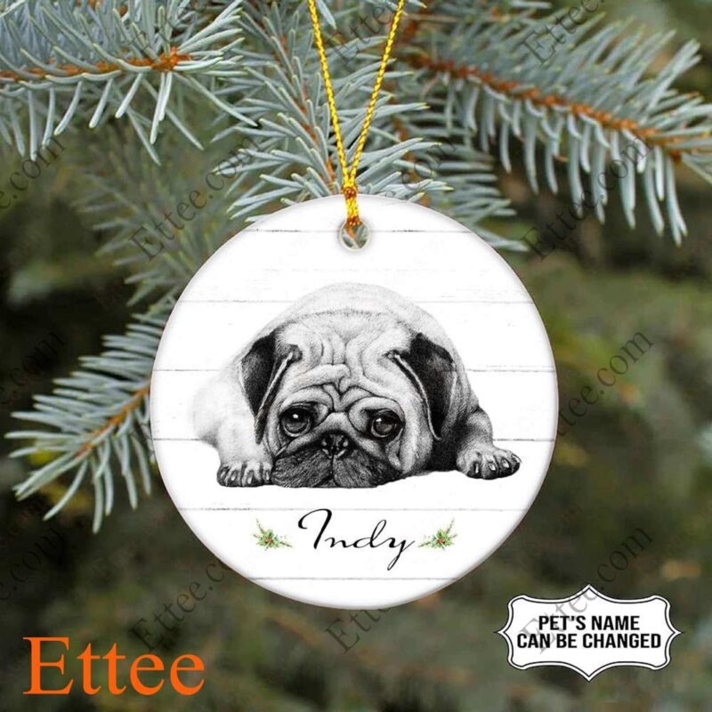 Lying Pug Ceramic Ornament, Unique Custom Name Gift For Dog Lovers