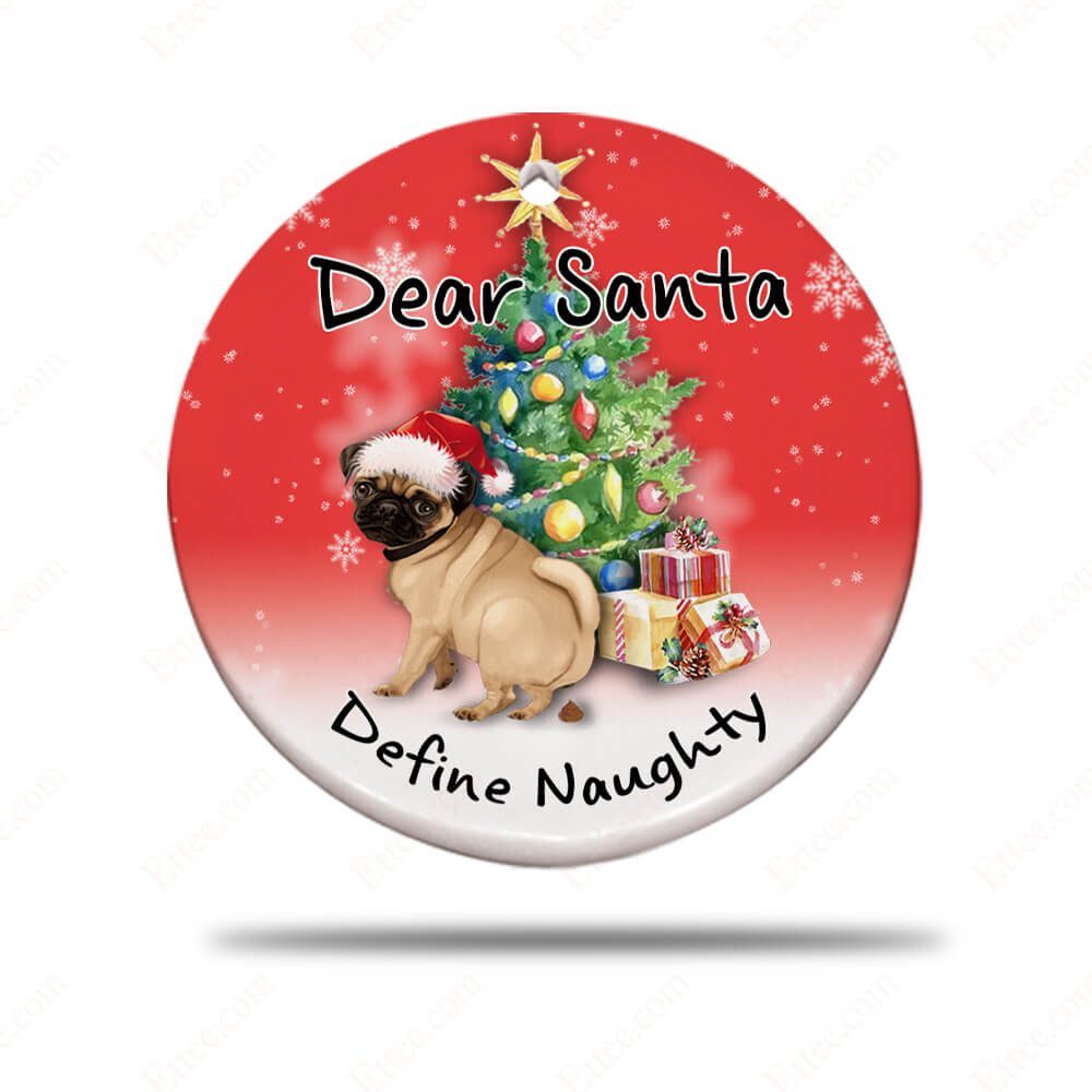 Pug Pooping Pooches Ceramic Ornament, Define Naughty 2022 Gag Gift - Ettee - Ceramic ornament