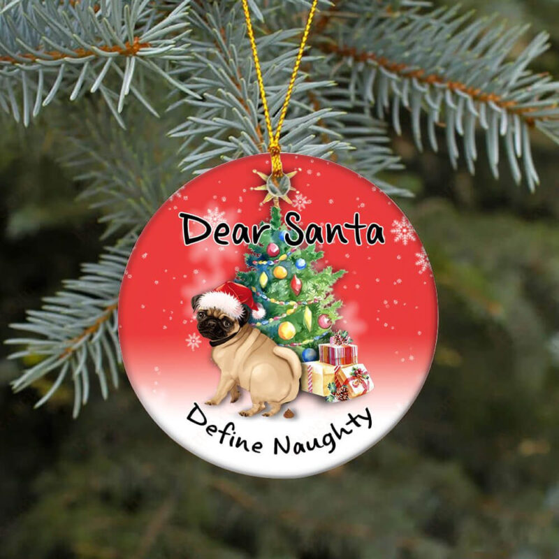 Pug Pooping Pooches Ceramic Ornament, Define Naughty 2022 Gag Gift