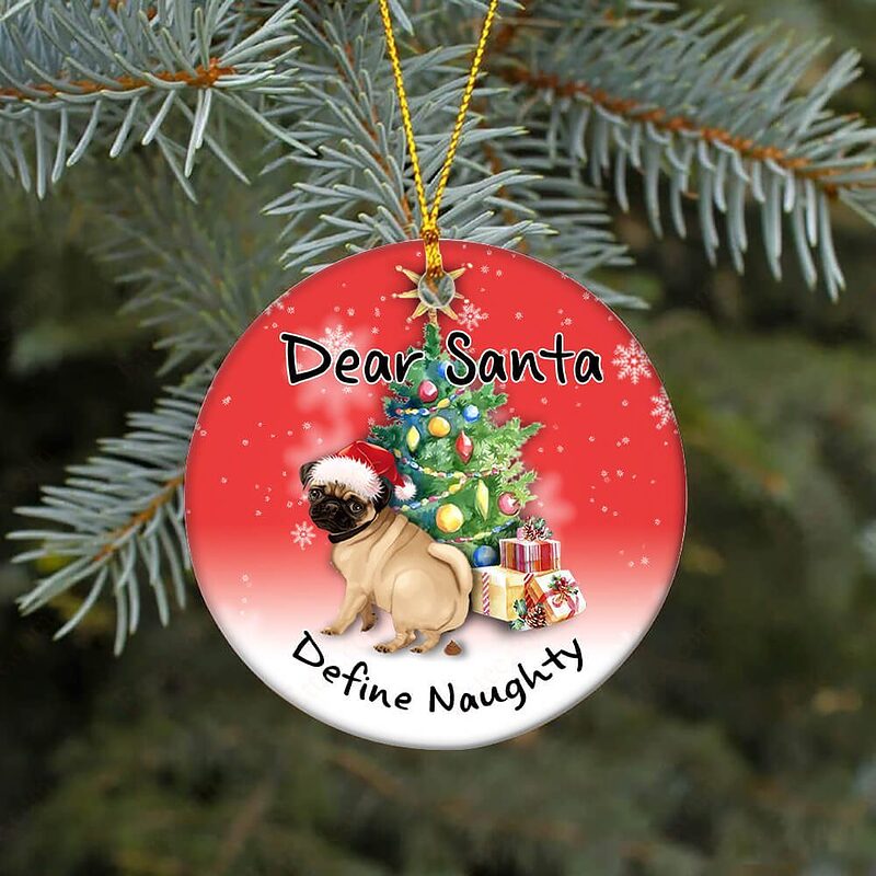 Pug Pooping Pooches Ceramic Ornament, Define Naughty 2022 Gag Gift - Ettee - Ceramic ornament