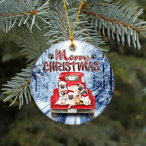 Pugs Pickup Truck Ceramic Ornament, Special Christmas Gift 2022 - Ettee - Ceramic ornament