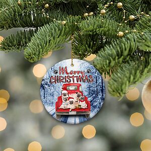 Pugs Pickup Truck Ceramic Ornament, Special Christmas Gift 2022 - Ettee - Ceramic ornament