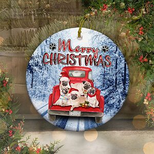 Pugs Pickup Truck Ceramic Ornament, Special Christmas Gift 2022 - Ettee - Ceramic ornament