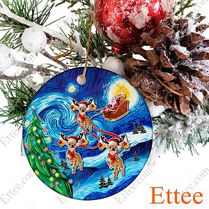 Chihuahua Sleigh Starry Night Ceramic Ornament, Unique Gift 2022 - Ettee - Ceramic ornament