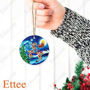 Chihuahua Sleigh Starry Night Ceramic Ornament, Unique Gift 2022 - Ettee - Ceramic ornament