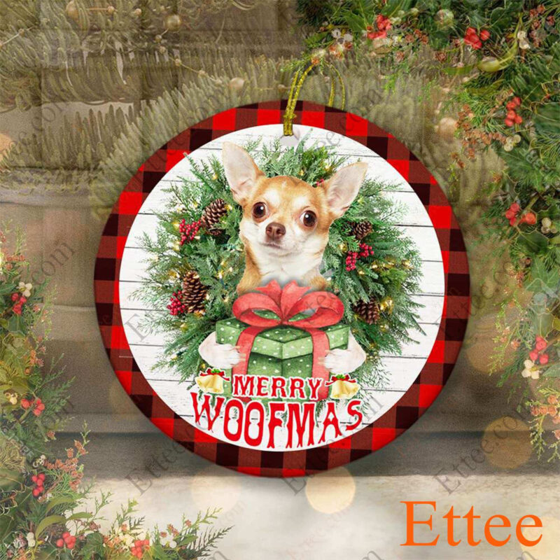 Chihuahua Merry Woofmas Ceramic Ornament, Pet Gift 2022