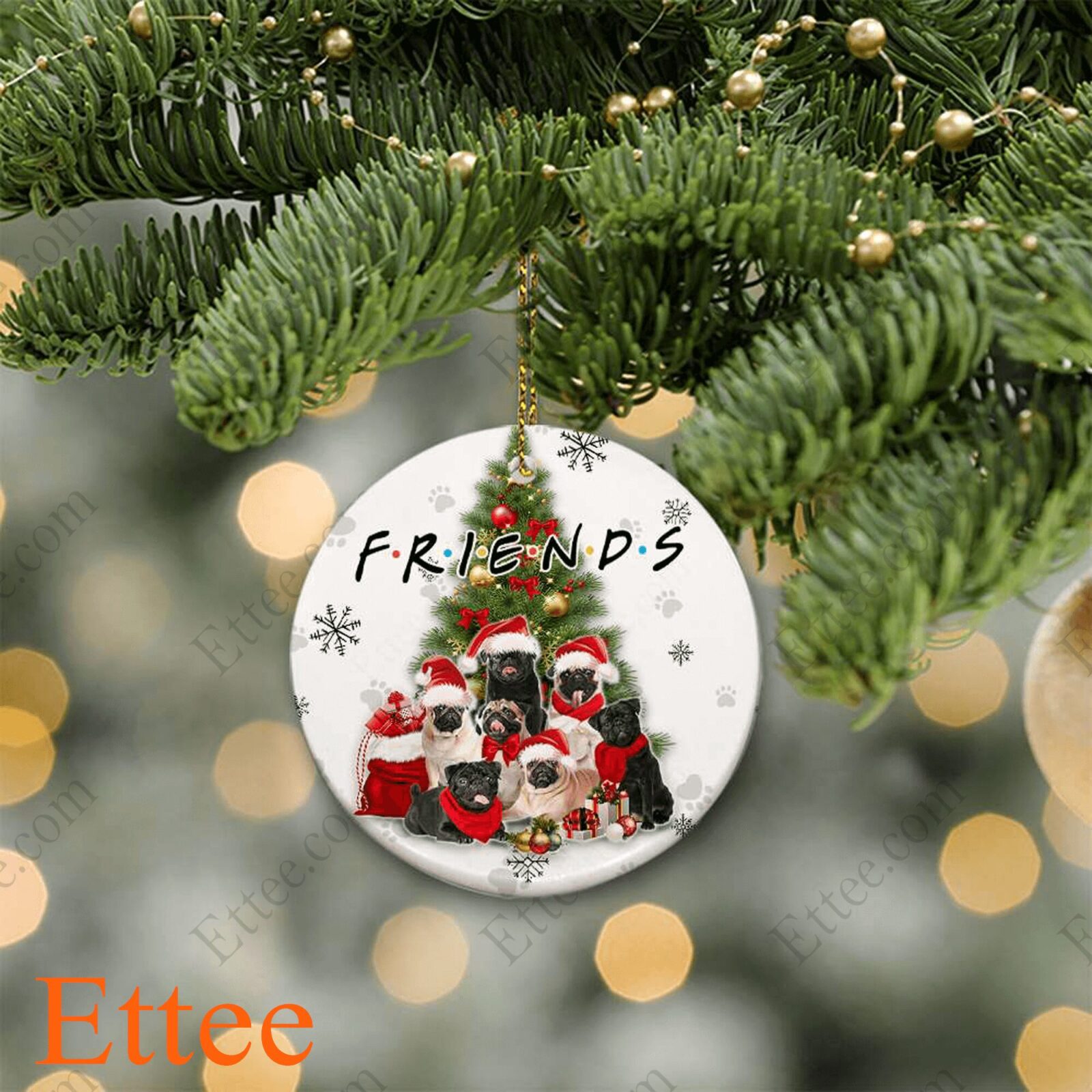 Pug Friends Ceramic Ornament, Christmas Gift Dog Lover - Ettee - Ceramic ornament