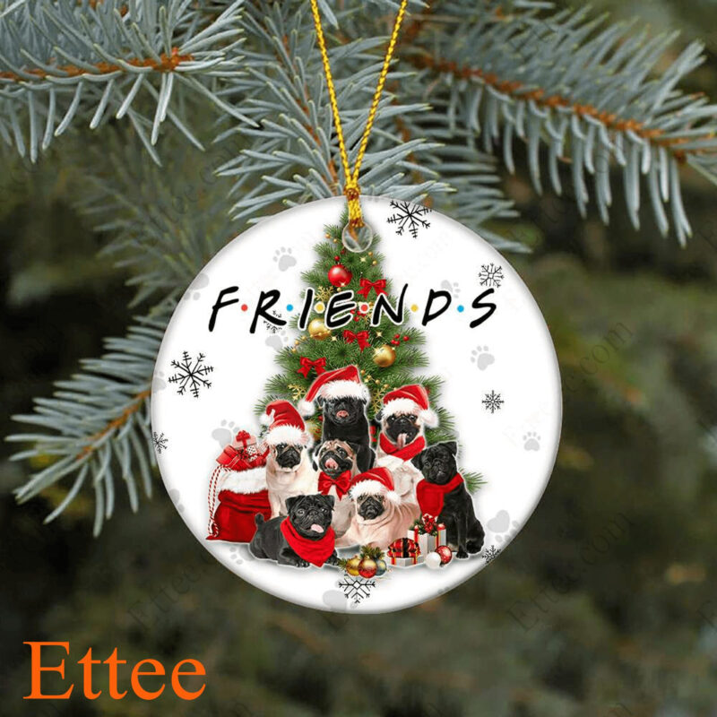 Pug Friends Ceramic Ornament, Christmas Gift Dog Lover