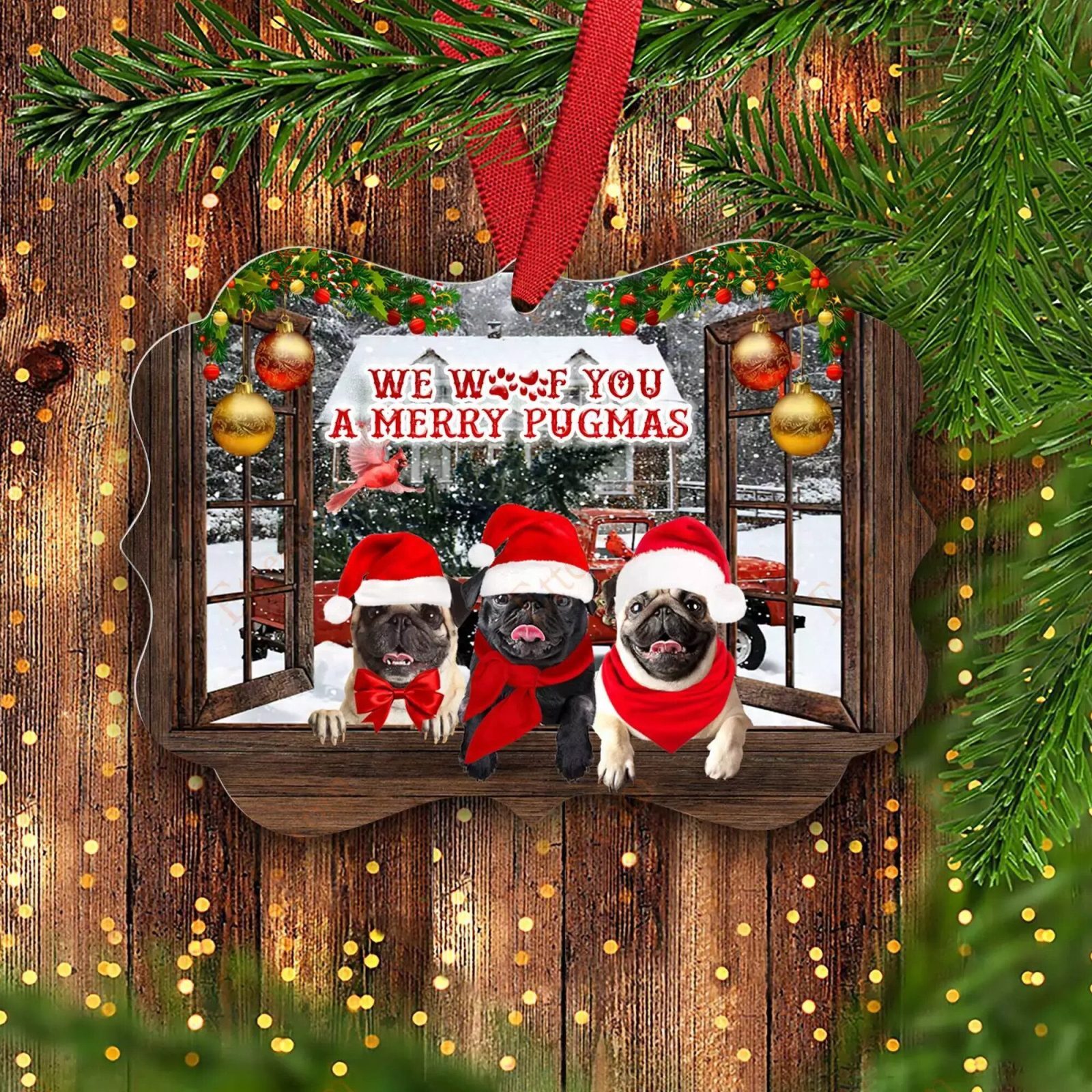 Pugs Benelux Ornament, We Woof You A Merry Pugmas - Ettee - benelux ornament