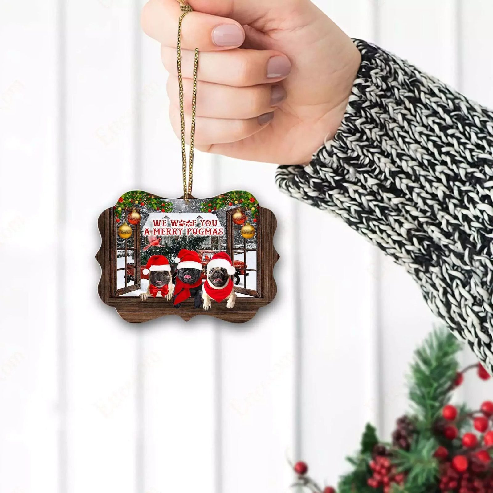 Pugs Benelux Ornament, We Woof You A Merry Pugmas - Ettee - benelux ornament