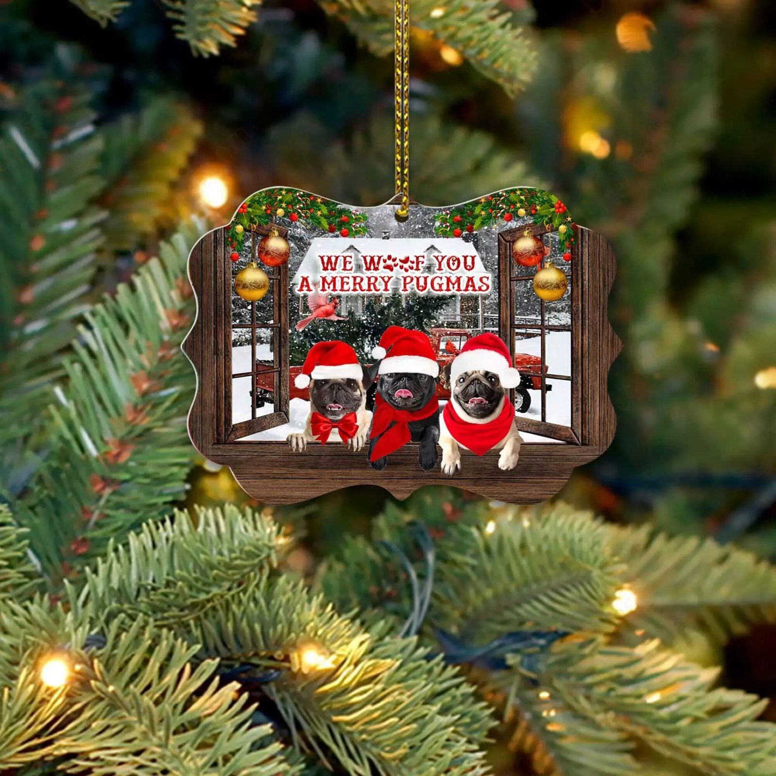 Pugs Benelux Ornament, We Woof You A Merry Pugmas - Ettee - benelux ornament