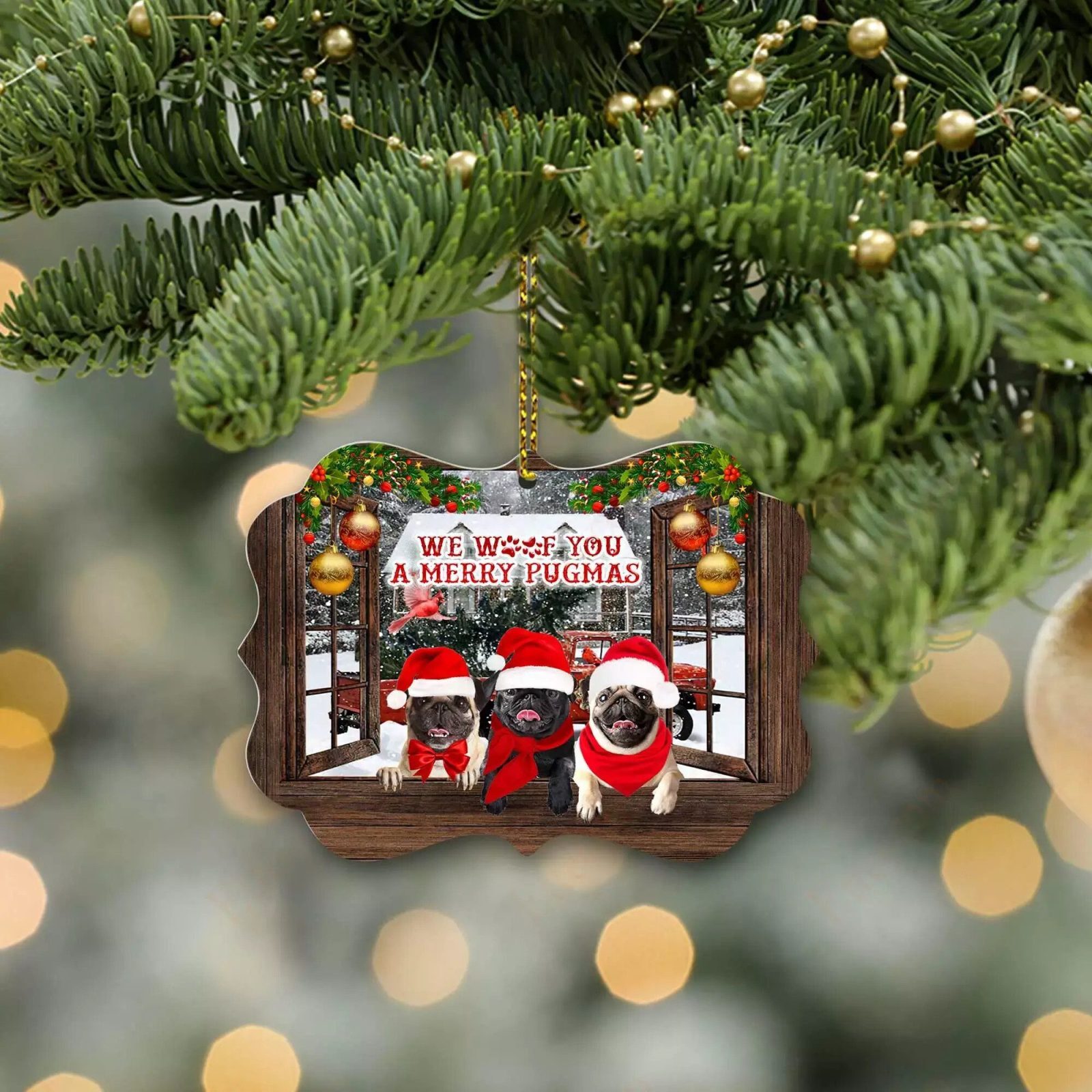 Pugs Benelux Ornament, We Woof You A Merry Pugmas - Ettee - benelux ornament