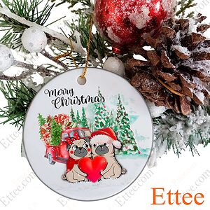 Pug Love Ornament, Couple Dog Christmas Gift 2022 - Ettee - Christmas decoration