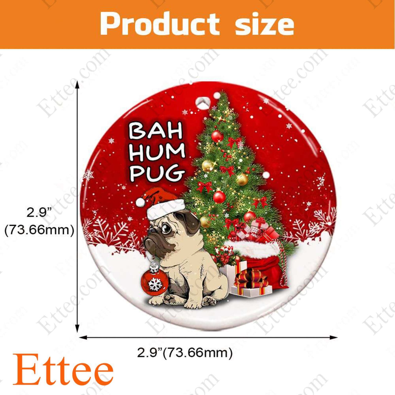 Pug Dog Ceramic Ornament, Bah Hum Pug Christmas Gift - Ettee - Bah Hum Pug