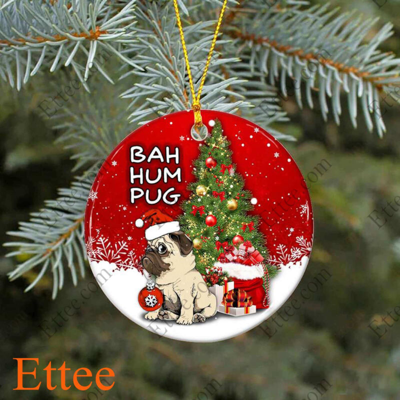 Pug Dog Ceramic Ornament, Bah Hum Pug Christmas Gift