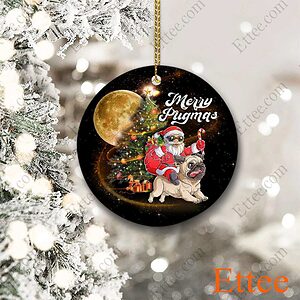 Pug Santa Riding Ceramic Ornament, Merry Pugmas - Ettee - Ceramic