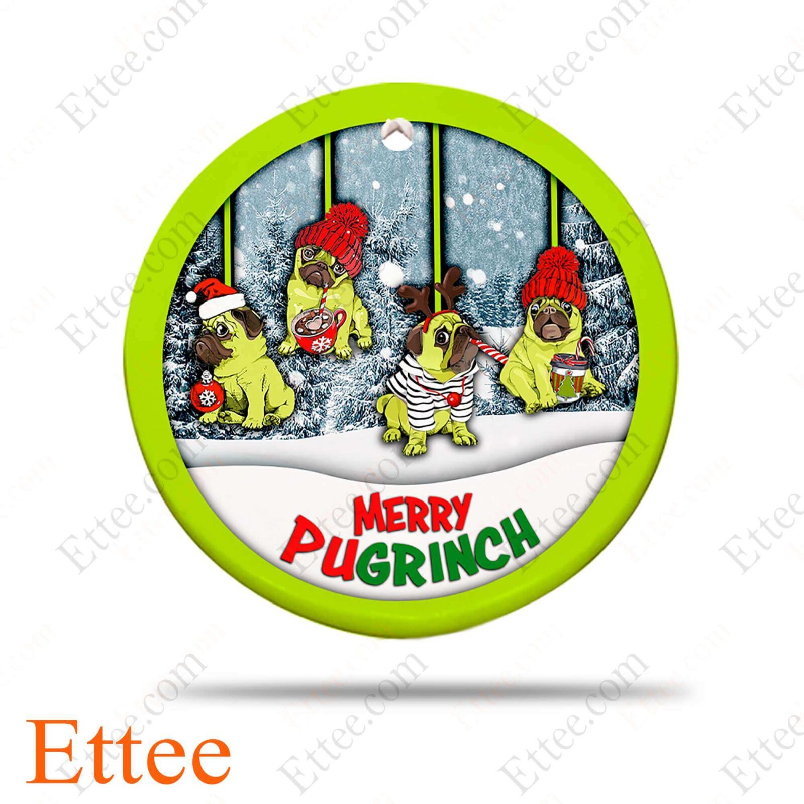 Pug Ceramic Ornament, Merry Pugrinch Christmas Gift - Ettee - Ceramic ornament
