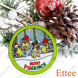 Pug Ceramic Ornament, Merry Pugrinch Christmas Gift - Ettee - Ceramic ornament