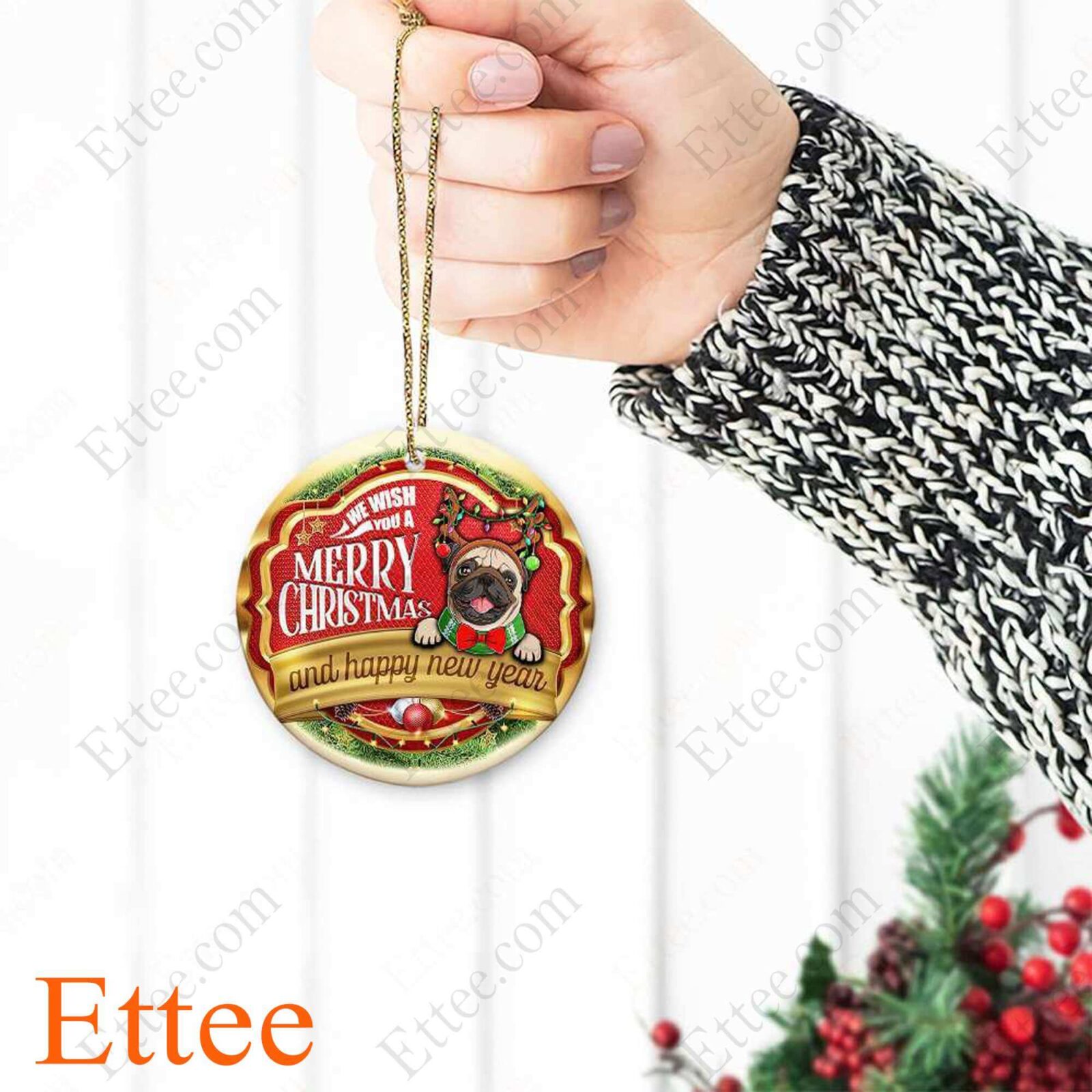 Pug Dog Ceramic Ornament, Christmas Gift 2022 - Ettee - 2022