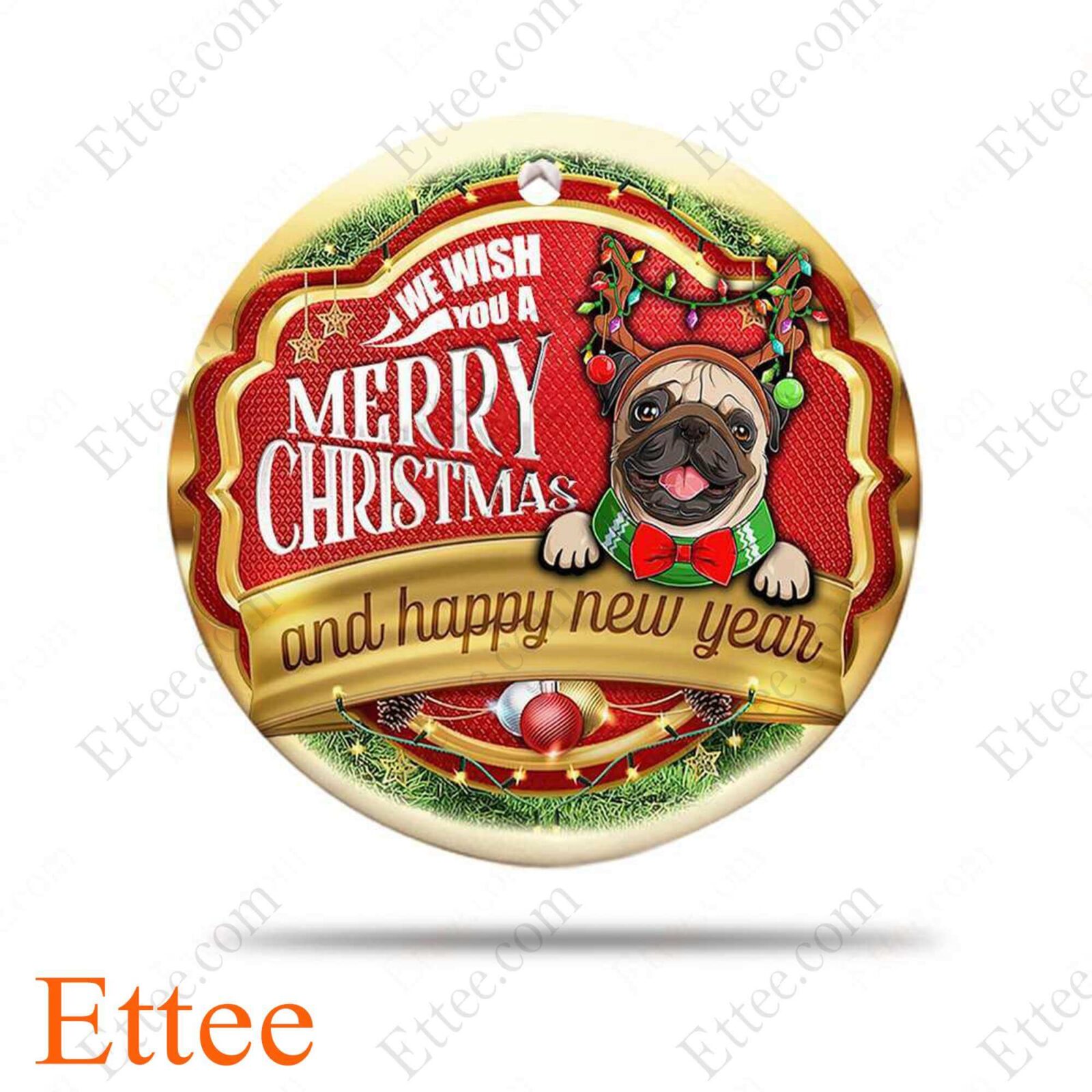 Pug Dog Ceramic Ornament, Christmas Gift 2022 - Ettee - 2022