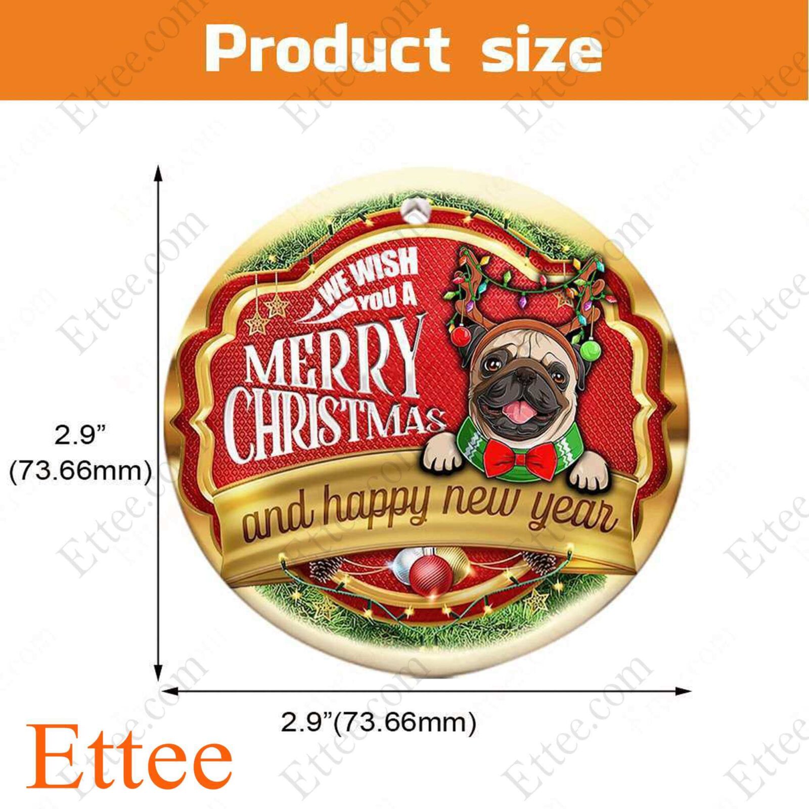 Pug Dog Ceramic Ornament, Christmas Gift 2022 - Ettee - 2022