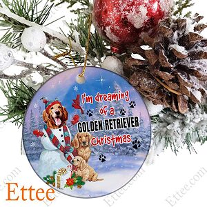 Golden Retriever Ceramic Ornament, I'm Dreaming Golden Retriever Christmas - Ettee - Ceramic Golden Retriever