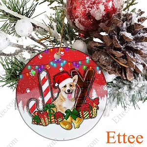 Corgi Dog Ceramic Ornament, JOY Christmas Gift for Dog Lover - Ettee - Ceramic ornament