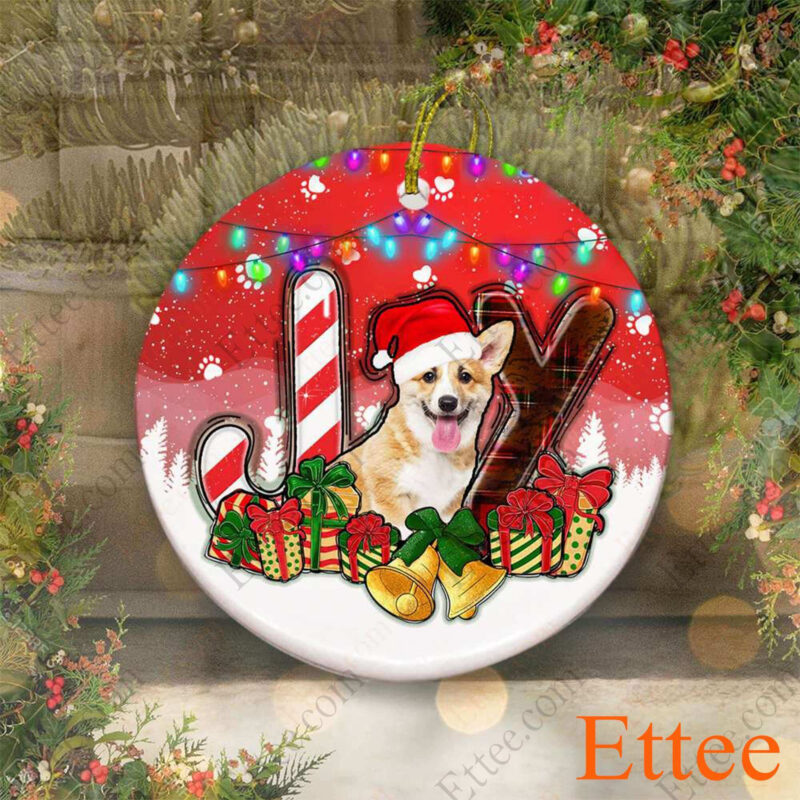 Corgi Dog Ceramic Ornament, JOY Christmas Gift for Dog Lover
