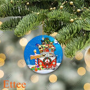 Hippie Pug Christmas Ornament, Merry Pugmas 2022 - Ettee - Christmas decoration