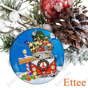 Hippie Pug Christmas Ornament, Merry Pugmas 2022 - Ettee - Christmas decoration