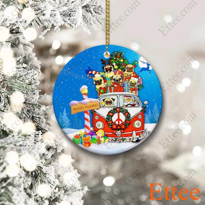 Hippie Pug Christmas Ornament, Merry Pugmas 2022