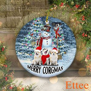 Snowman Corgi Dog Ceramic Ornament, Christmas Gift for Dog Lover - Ettee - Ceramic ornament